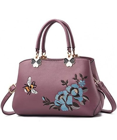 Women's Simple Handbag Fashionable Embroidered Soft Leather Shoulder Bag Ladies Shoulder Bags Crossbody Tote Bags Purple $19....