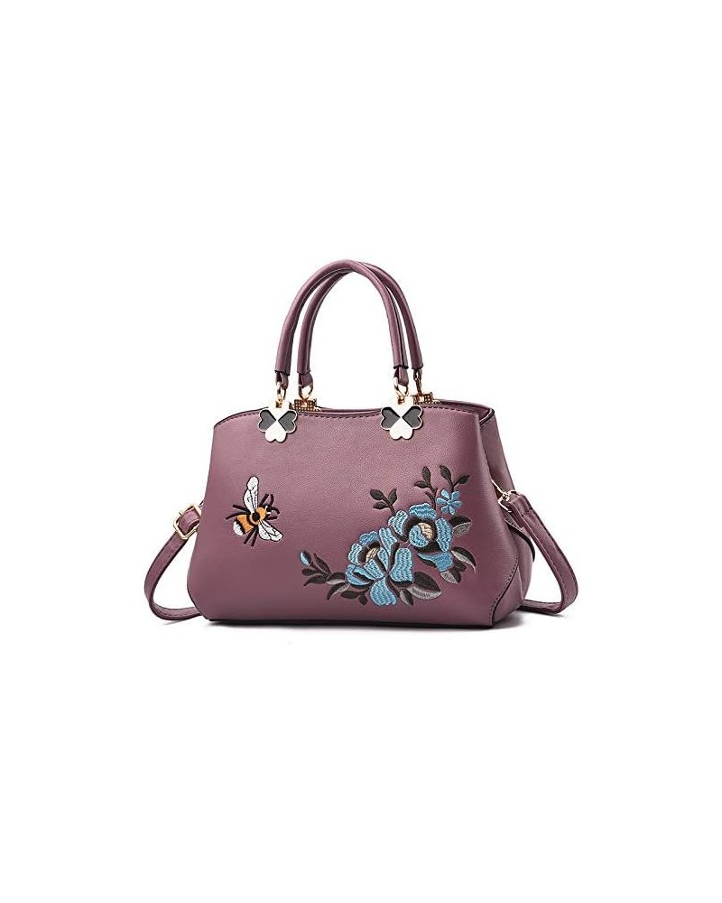 Women's Simple Handbag Fashionable Embroidered Soft Leather Shoulder Bag Ladies Shoulder Bags Crossbody Tote Bags Purple $19....