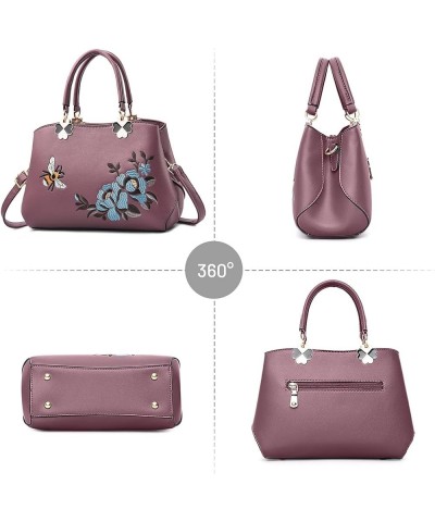 Women's Simple Handbag Fashionable Embroidered Soft Leather Shoulder Bag Ladies Shoulder Bags Crossbody Tote Bags Purple $19....