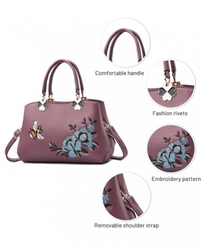 Women's Simple Handbag Fashionable Embroidered Soft Leather Shoulder Bag Ladies Shoulder Bags Crossbody Tote Bags Purple $19....