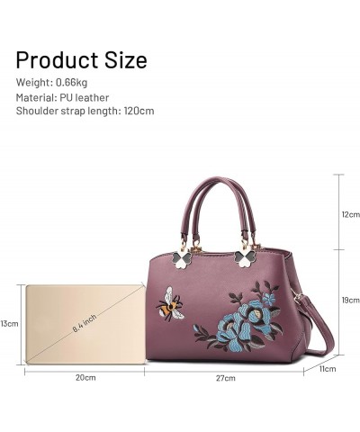 Women's Simple Handbag Fashionable Embroidered Soft Leather Shoulder Bag Ladies Shoulder Bags Crossbody Tote Bags Purple $19....