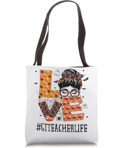 GT Teacher Love Messy Bun Pumpkin Women Halloween Costume Tote Bag $17.39 Totes