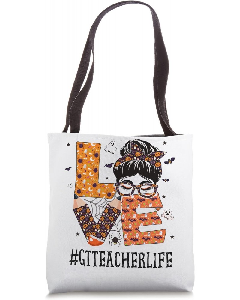 GT Teacher Love Messy Bun Pumpkin Women Halloween Costume Tote Bag $17.39 Totes