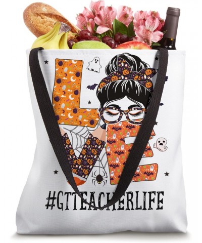 GT Teacher Love Messy Bun Pumpkin Women Halloween Costume Tote Bag $17.39 Totes