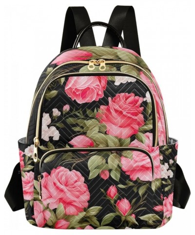 Pink Flowers on White Women's Fashion Backpack, Womens Purse Backpack, Womens Travel Backpack for Airplane, M Floral Pink Ros...