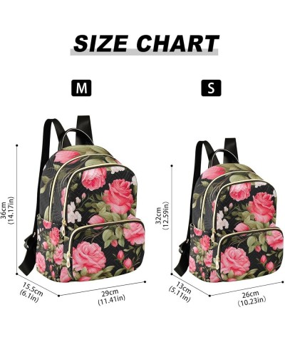 Pink Flowers on White Women's Fashion Backpack, Womens Purse Backpack, Womens Travel Backpack for Airplane, M Floral Pink Ros...