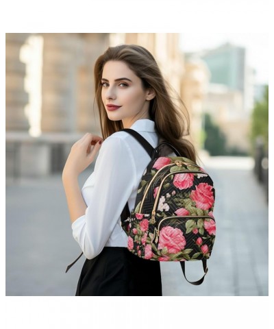 Pink Flowers on White Women's Fashion Backpack, Womens Purse Backpack, Womens Travel Backpack for Airplane, M Floral Pink Ros...