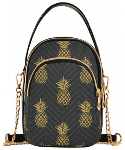 Gold Pineapple Quilted Crossbody Bag for Women, Small Cell Phone Bag Shoulder Handbags Purse with Leather Strap $15.33 Crossb...