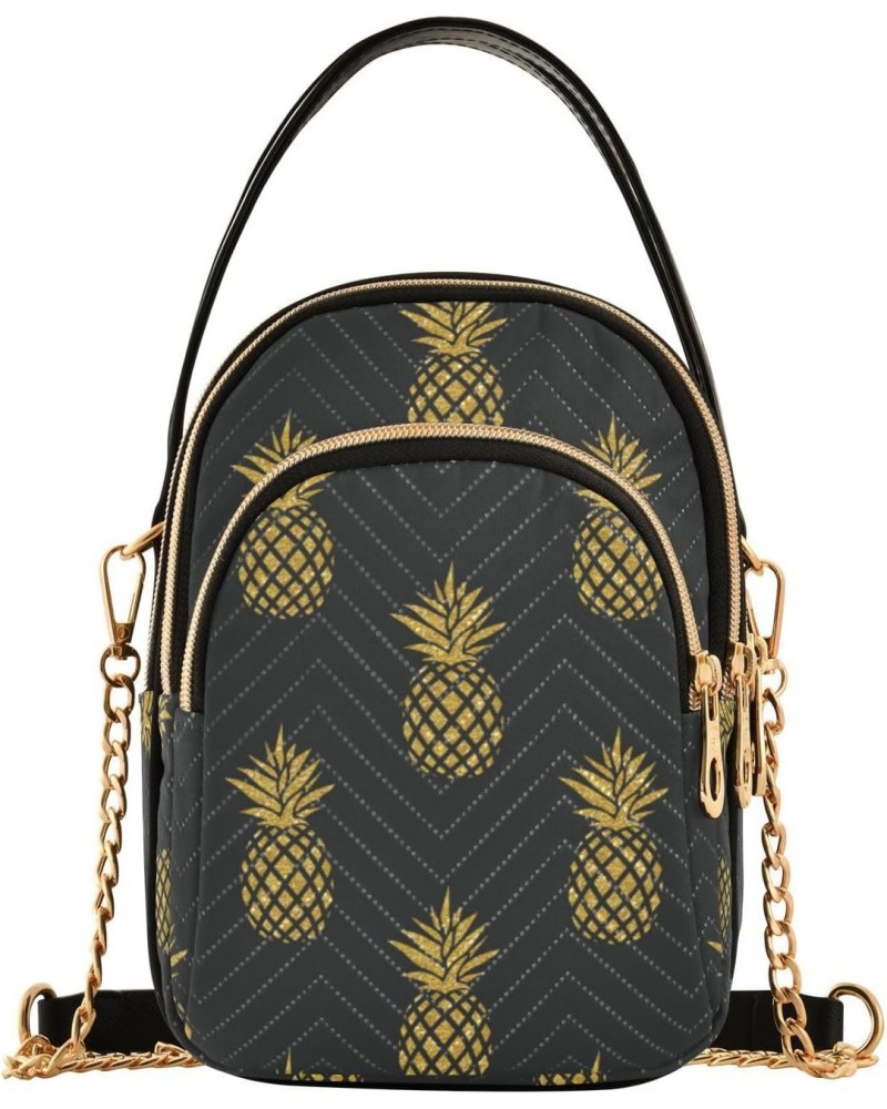 Gold Pineapple Quilted Crossbody Bag for Women, Small Cell Phone Bag Shoulder Handbags Purse with Leather Strap $15.33 Crossb...