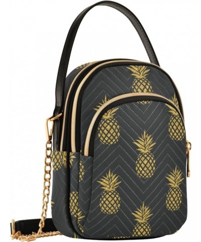 Gold Pineapple Quilted Crossbody Bag for Women, Small Cell Phone Bag Shoulder Handbags Purse with Leather Strap $15.33 Crossb...