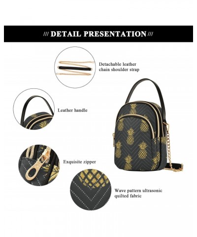 Gold Pineapple Quilted Crossbody Bag for Women, Small Cell Phone Bag Shoulder Handbags Purse with Leather Strap $15.33 Crossb...