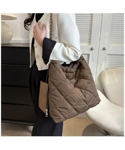 Large Cute Women's Quilted Bag Puffer Tote, Chic Puffer Shoulder Bag Padded Quilted Tote Sling Purse Handbag Hobo Purse Brown...