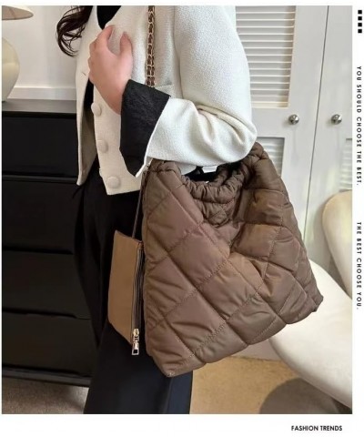 Large Cute Women's Quilted Bag Puffer Tote, Chic Puffer Shoulder Bag Padded Quilted Tote Sling Purse Handbag Hobo Purse Brown...