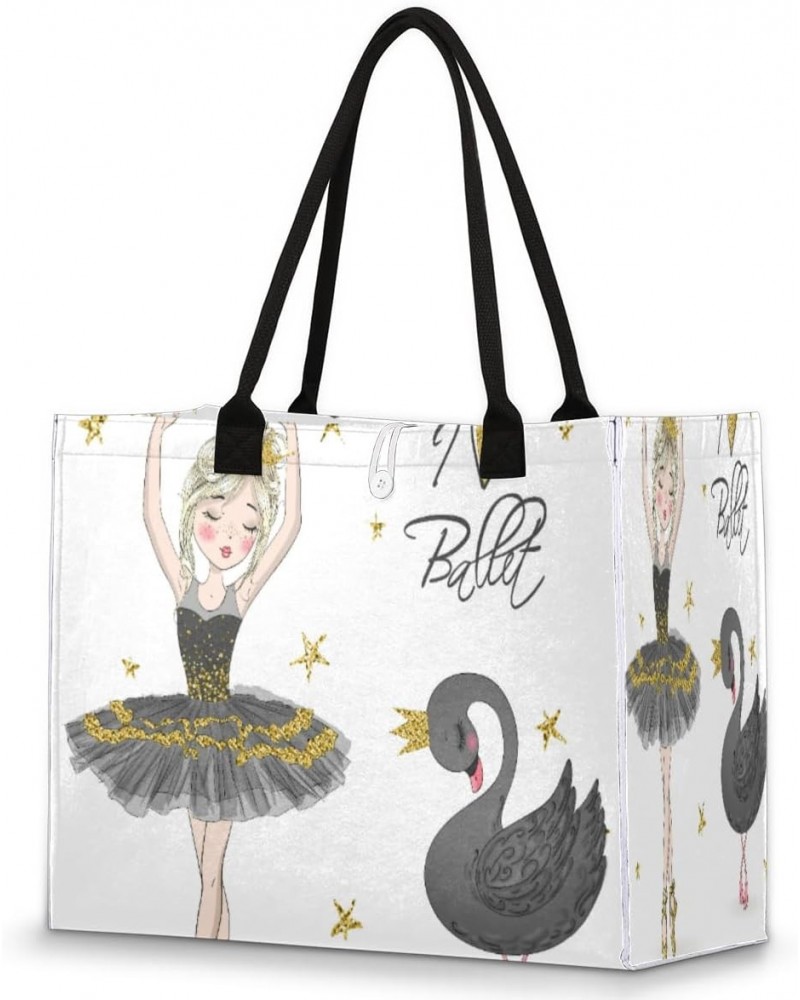 Ballerina Girl With Black Swan Extra Large Beach Bag Women Handbags Shoulder Bag Tote Bags Casual Shopping Bag with Inner Zip...