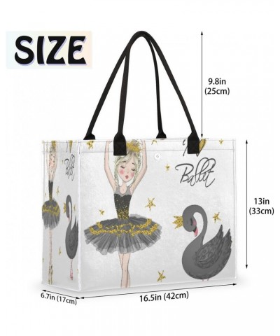 Ballerina Girl With Black Swan Extra Large Beach Bag Women Handbags Shoulder Bag Tote Bags Casual Shopping Bag with Inner Zip...