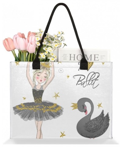 Ballerina Girl With Black Swan Extra Large Beach Bag Women Handbags Shoulder Bag Tote Bags Casual Shopping Bag with Inner Zip...