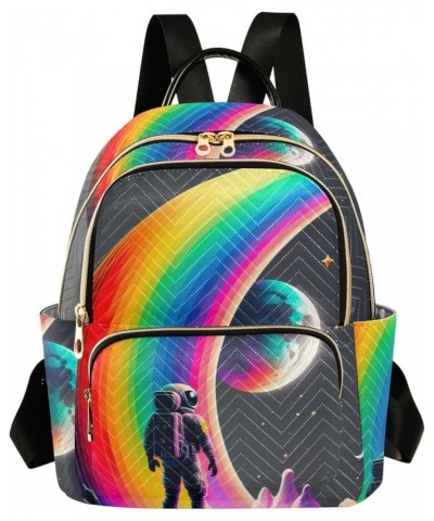 Women's Small Fashion Backpack Rainbow Astronaut Print Ladies Travel Daypack Aesthetic Shoulder Bag 10.2×5.1×12.5 IN $14.72 B...