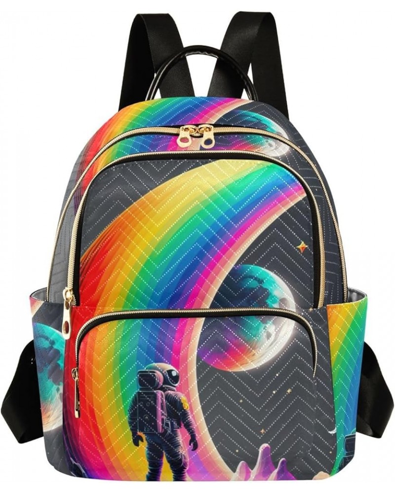 Women's Small Fashion Backpack Rainbow Astronaut Print Ladies Travel Daypack Aesthetic Shoulder Bag 10.2×5.1×12.5 IN $14.72 B...