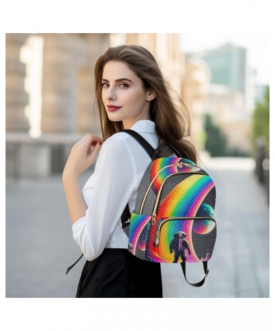 Women's Small Fashion Backpack Rainbow Astronaut Print Ladies Travel Daypack Aesthetic Shoulder Bag 10.2×5.1×12.5 IN $14.72 B...