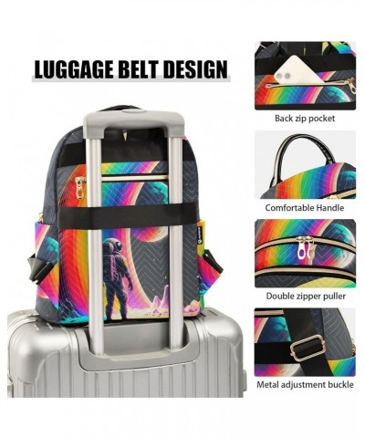 Women's Small Fashion Backpack Rainbow Astronaut Print Ladies Travel Daypack Aesthetic Shoulder Bag 10.2×5.1×12.5 IN $14.72 B...