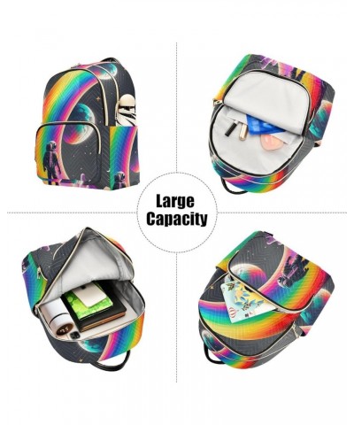 Women's Small Fashion Backpack Rainbow Astronaut Print Ladies Travel Daypack Aesthetic Shoulder Bag 10.2×5.1×12.5 IN $14.72 B...