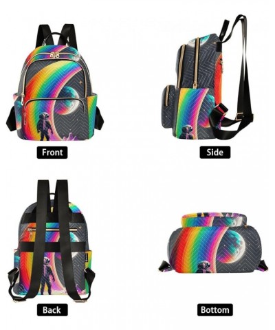 Women's Small Fashion Backpack Rainbow Astronaut Print Ladies Travel Daypack Aesthetic Shoulder Bag 10.2×5.1×12.5 IN $14.72 B...