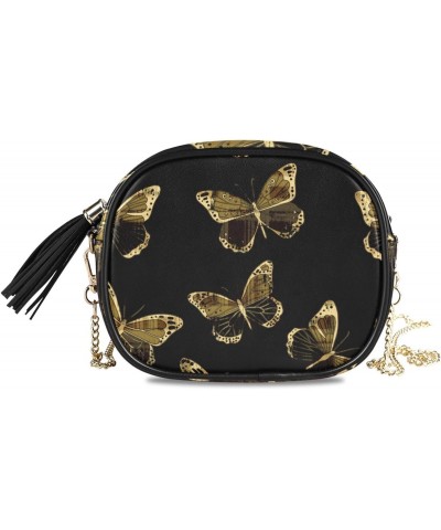 Women's Tropical Golden Butterflies Crossbody Bag Fashion Purses Bag Cross Body Bag Shoulder Handbag with Adjustable Chain St...