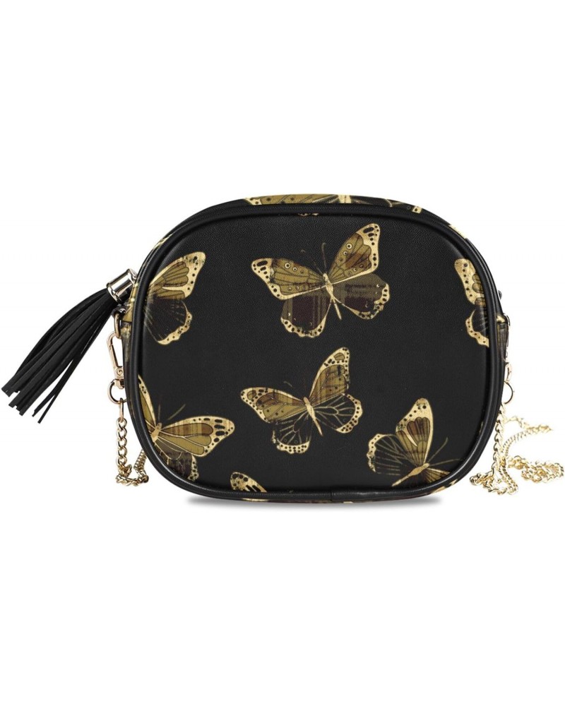 Women's Tropical Golden Butterflies Crossbody Bag Fashion Purses Bag Cross Body Bag Shoulder Handbag with Adjustable Chain St...