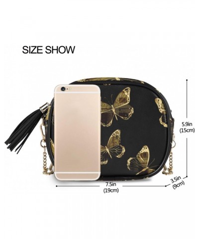 Women's Tropical Golden Butterflies Crossbody Bag Fashion Purses Bag Cross Body Bag Shoulder Handbag with Adjustable Chain St...