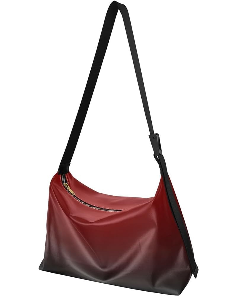 Gradient Hobo Shoulder Bag for Women Men PU Leather Crossbody Bag Slouchy Tote Handbags Black Red Gradient $17.15 Totes