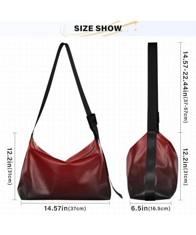 Gradient Hobo Shoulder Bag for Women Men PU Leather Crossbody Bag Slouchy Tote Handbags Black Red Gradient $17.15 Totes