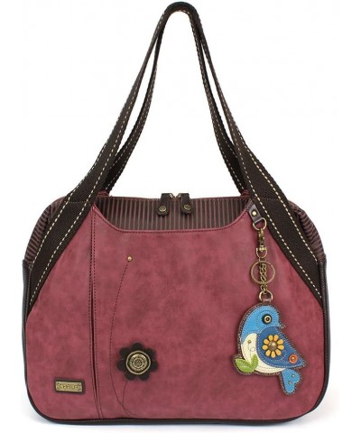 Handbag Shoulder Purse Tote Bag with Animal Purse Charm (835GY) (Burgundy- Blue Bird) $31.50 Shoulder Bags