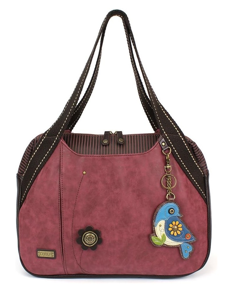 Handbag Shoulder Purse Tote Bag with Animal Purse Charm (835GY) (Burgundy- Blue Bird) $31.50 Shoulder Bags