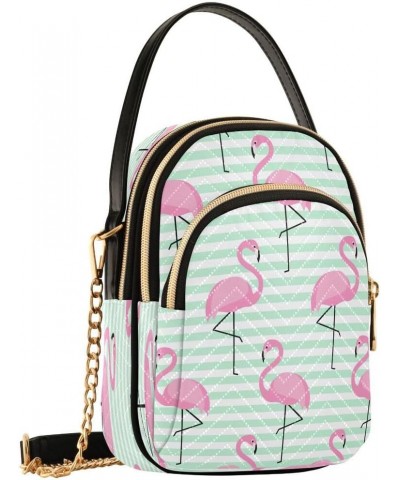 Green Striped Bird Flamingo Crossbody Bag Small Shoulder Handbags Leather Purse for Women $14.03 Crossbody Bags