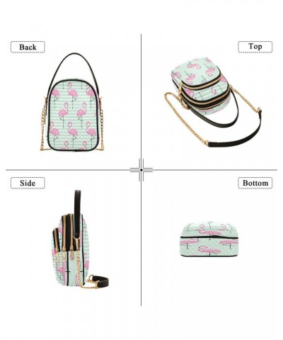 Green Striped Bird Flamingo Crossbody Bag Small Shoulder Handbags Leather Purse for Women $14.03 Crossbody Bags