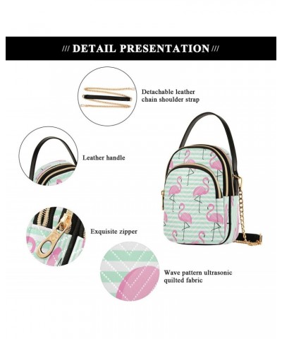 Green Striped Bird Flamingo Crossbody Bag Small Shoulder Handbags Leather Purse for Women $14.03 Crossbody Bags