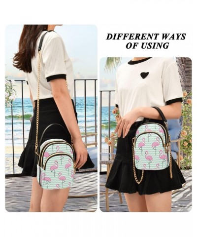 Green Striped Bird Flamingo Crossbody Bag Small Shoulder Handbags Leather Purse for Women $14.03 Crossbody Bags