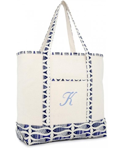 Personalized Shopping Tote Bag Monogram Initial Zippered Letter A-Z Fish K $11.25 Totes