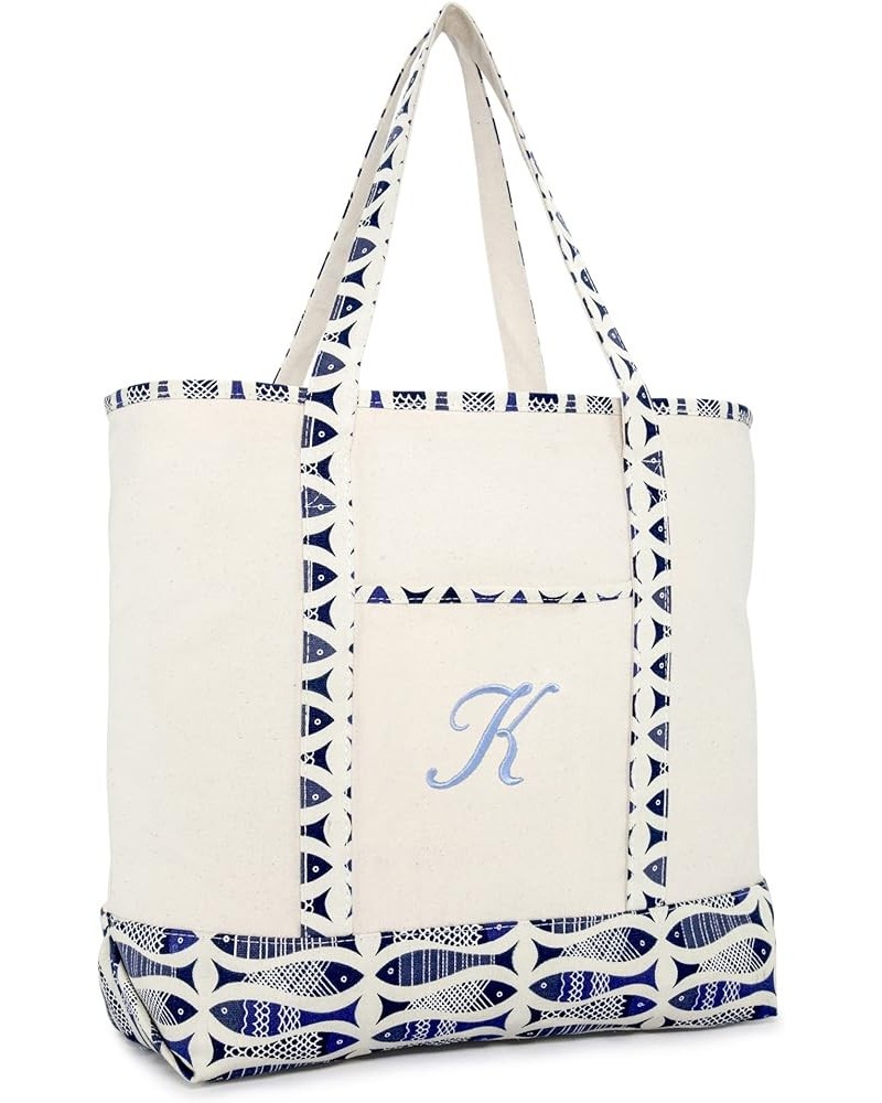 Personalized Shopping Tote Bag Monogram Initial Zippered Letter A-Z Fish K $11.25 Totes