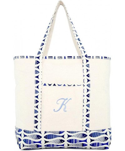 Personalized Shopping Tote Bag Monogram Initial Zippered Letter A-Z Fish K $11.25 Totes