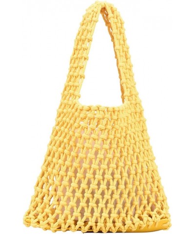 Women Clutch Handbag Tote Cotton Crochet Bucket Top-handle Drawstring Summer Beach Woven Fishing Net Pouch Purse Yellow $12.7...