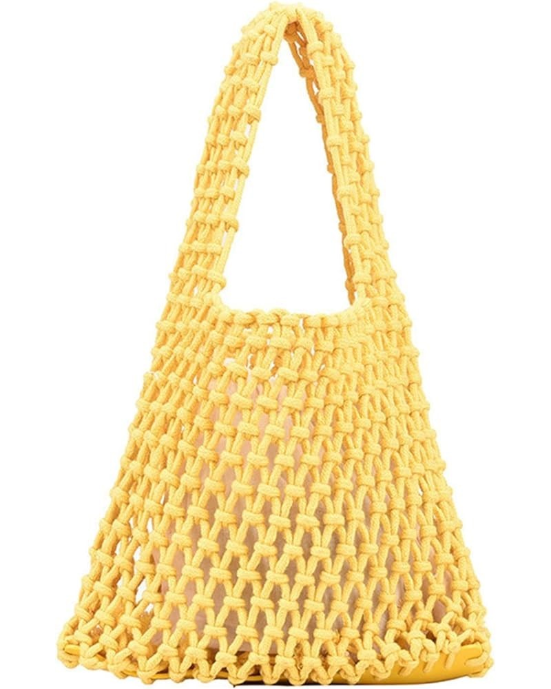 Women Clutch Handbag Tote Cotton Crochet Bucket Top-handle Drawstring Summer Beach Woven Fishing Net Pouch Purse Yellow $12.7...