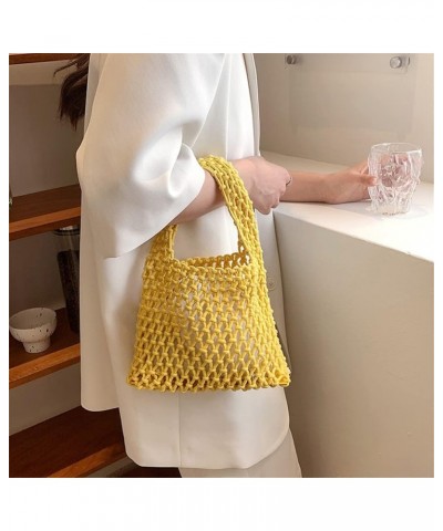 Women Clutch Handbag Tote Cotton Crochet Bucket Top-handle Drawstring Summer Beach Woven Fishing Net Pouch Purse Yellow $12.7...