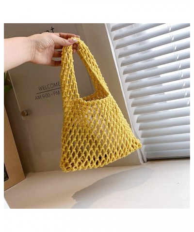 Women Clutch Handbag Tote Cotton Crochet Bucket Top-handle Drawstring Summer Beach Woven Fishing Net Pouch Purse Yellow $12.7...