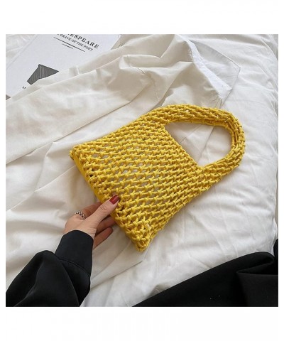 Women Clutch Handbag Tote Cotton Crochet Bucket Top-handle Drawstring Summer Beach Woven Fishing Net Pouch Purse Yellow $12.7...