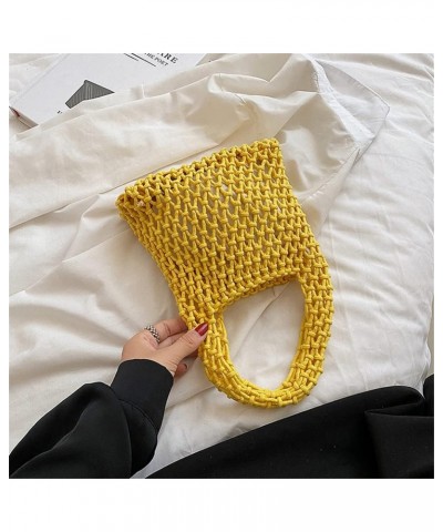 Women Clutch Handbag Tote Cotton Crochet Bucket Top-handle Drawstring Summer Beach Woven Fishing Net Pouch Purse Yellow $12.7...