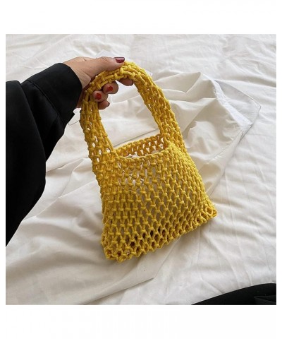 Women Clutch Handbag Tote Cotton Crochet Bucket Top-handle Drawstring Summer Beach Woven Fishing Net Pouch Purse Yellow $12.7...