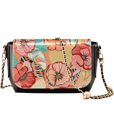 Women's Crossbody Handbags Leather Shoulder Bags Wallet Black Flap (Creative Floral) Print Adjustable Chain Straps Satchel Ba...