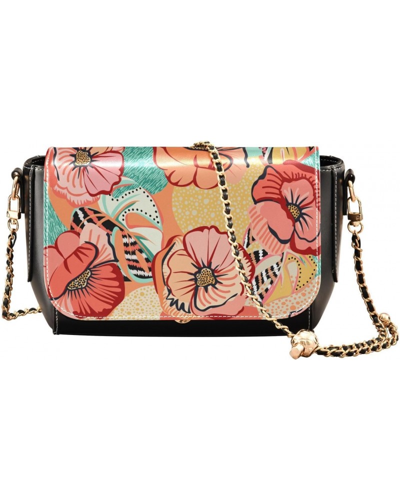 Women's Crossbody Handbags Leather Shoulder Bags Wallet Black Flap (Creative Floral) Print Adjustable Chain Straps Satchel Ba...