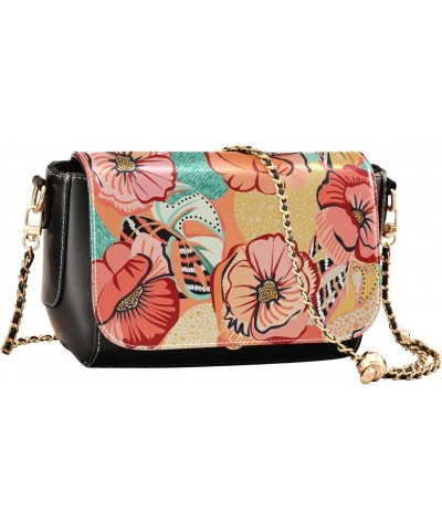 Women's Crossbody Handbags Leather Shoulder Bags Wallet Black Flap (Creative Floral) Print Adjustable Chain Straps Satchel Ba...